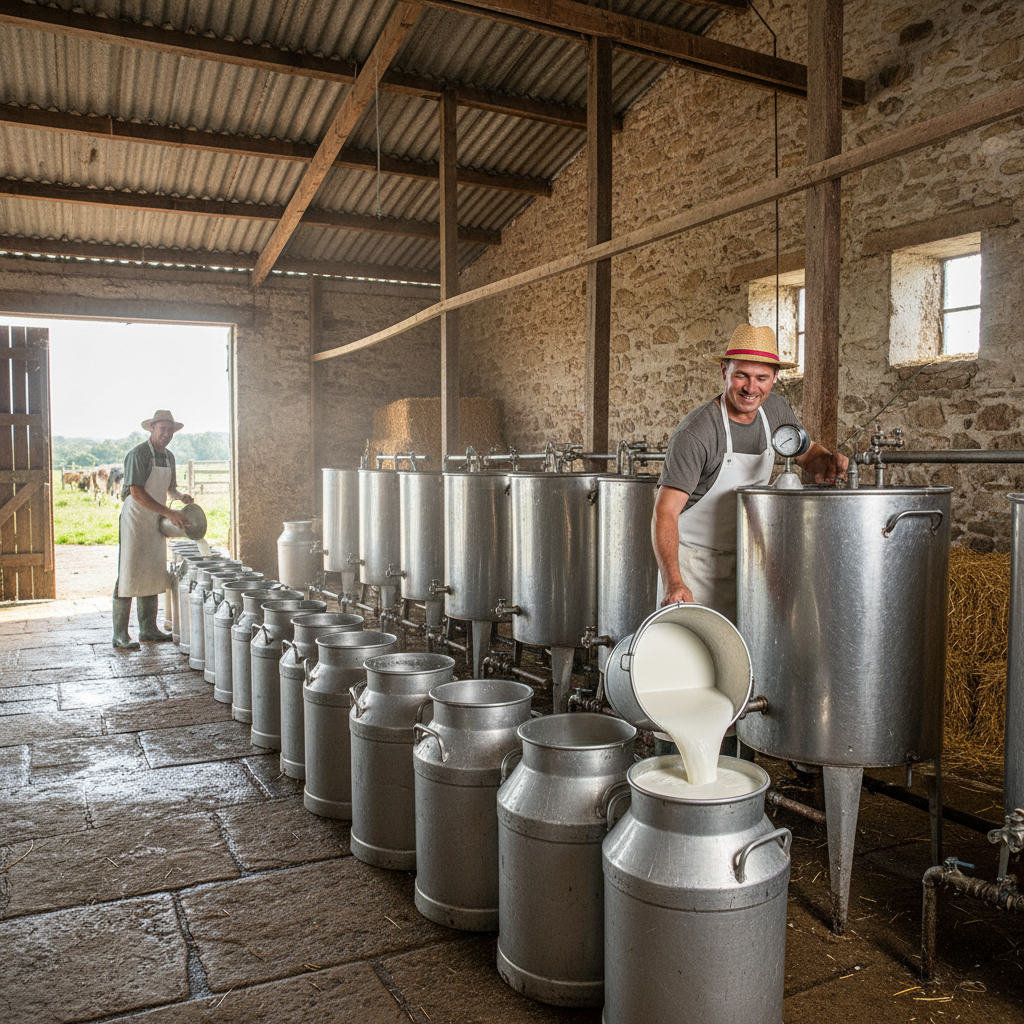 Fresh A2 cow milk in traditional brass container with indigenous cow in background
